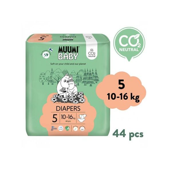 MUUMI BABY 5 MAXI+ 10–16 KG (44 KS), EKO PLENY - JEDNORÁZOVÉ PLENY - PŘEBALOVÁNÍ