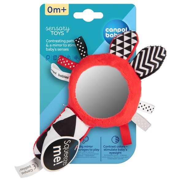 CANPOL BABIES KONTRASTNÍ PÍSKACÍ ČINKA SE ZRCÁTKEM SENSORY - MALÉ HRAČKY DO RUČIČKY - PRO DĚTI