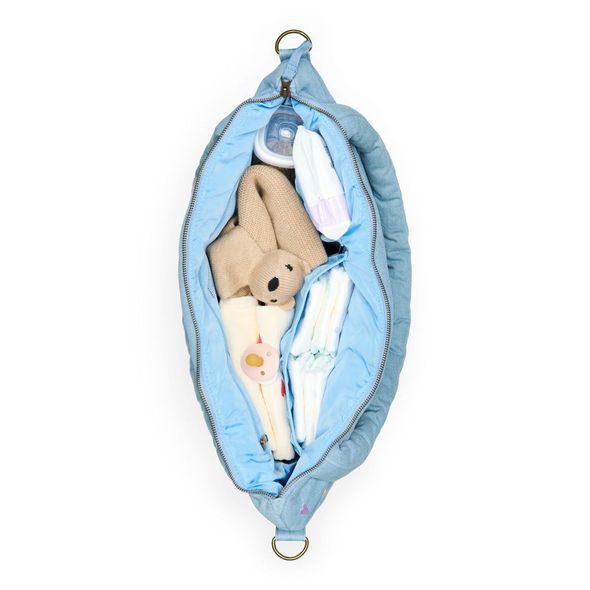STUDIO NOOS DENIM DIAPER BAG - PŘEBALOVACÍ TAŠKA | HEARTS LIGHT BLUE HEARTS - PŘEBALOVACÍ TAŠKY - KOČÁRKY A PŘÍSLUŠENSTVÍ