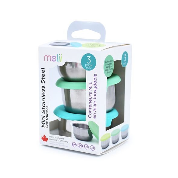 MELII NEREZOVÁ DÓZA 89 ML SE SILIKONOVÝM VÍČKEM 3KS - MODRÁ/ ZELENÁ - USKLADNĚNÍ JÍDLA - KRMENÍ