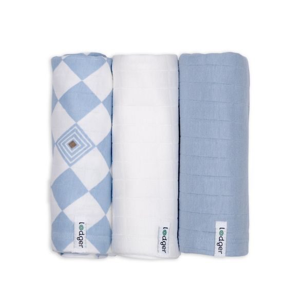LODGER SWADDLER SOLID MATCHA 3BALENÍ 70 X 70 CM BLUE FOGG - LÁTKOVÉ PLENY ALL IN ONE - PŘEBALOVÁNÍ