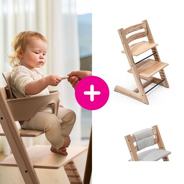 STOKKE® TRIPP TRAPP® WILD WOOD + POLŠTÁŘEK ANTHRACITE - JÍDELNÍ ŽIDLIČKY DŘEVĚNÉ - KRMENÍ