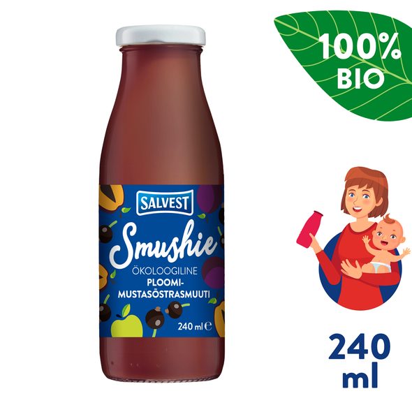 SALVEST SMUSHIE BIO OVOCNÉ SMOOTHIE S ČERNÝM RYBÍZEM A ŠVESTKAMI 240ML - NÁPOJE - KRMENÍ