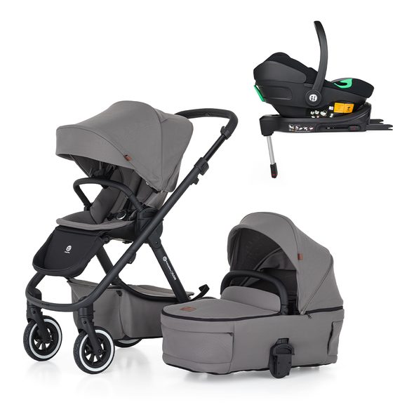 PETITE&MARS KOČÁREK KOMBINOVANÝ ICON 2V1 DOVE GREY LITE AIR + CORE PRO I-SIZE BLACK GREY + BÁZE - TROJKOMBINACE - KOČÁRKY A PŘÍSLUŠENSTVÍ