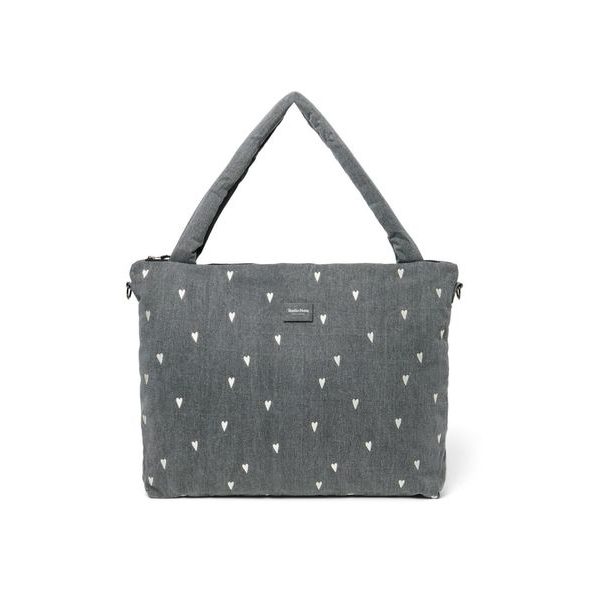 STUDIO NOOS DENIM DIAPER BAG PŘEBALOVACÍ TAŠKA GREY HEARTS - PŘEBALOVACÍ TAŠKY - KOČÁRKY A PŘÍSLUŠENSTVÍ