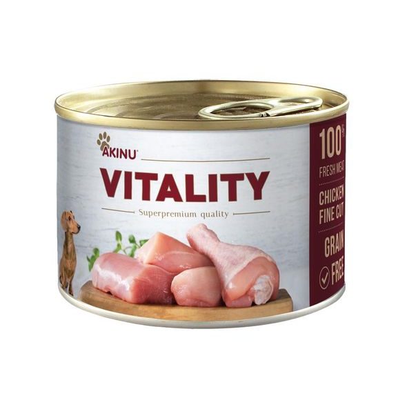 AKINU VITALITY KUŘE JEMNĚ KRÁJENÉ PRO PSY 200 G - KONZERVY PRO PSY - CHOVATELSKÉ POTŘEBY MALVÍKZOO