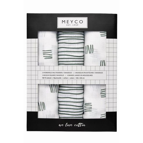 MEYCO PLENY 3-BALENÍ BLOCK STRIPE FOREST GREEN - ZAVINOVACÍ PLENY / OSUŠKY VELKÉ - PŘEBALOVÁNÍ