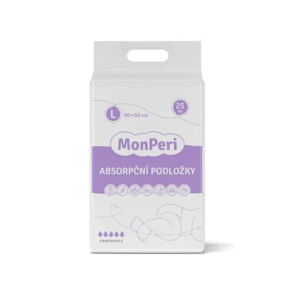 MONPERI PŘEBALOVACÍ PODLOŽKY L 60X90CM (25KS) - JEDNORÁZOVÉ PODLOŽKY - PŘEBALOVÁNÍ
