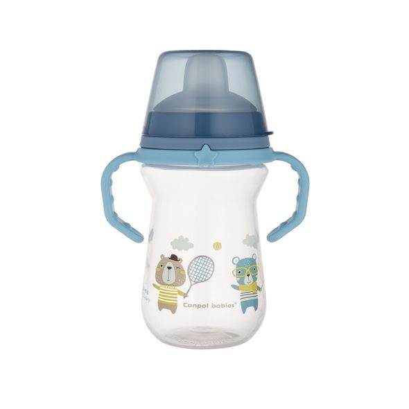 CANPOL BABIES HRNEČEK SE SILIKONOVÝM PÍTKEM FIRSTCUP BONJOUR PARIS 250ML MODRÝ - DĚTSKÉ HRNEČKY - KRMENÍ