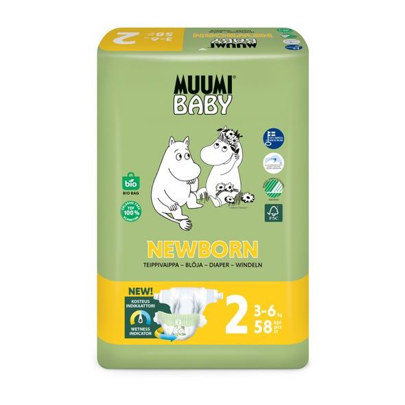 MUUMI BABY 2 NEWBORN 3–6 KG (58 KS), EKO PLENY - JEDNORÁZOVÉ PLENY - PŘEBALOVÁNÍ