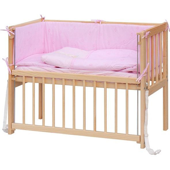 SCARLETT DĚTSKÁ POSTÝLKA BABY PŘÍRODNÍ S KOMPLETNÍ VÝBAVOU MÉĎA RŮŽOVÁ 90X41 CM - DŘEVĚNÉ POSTÝLKY - SPINKÁNÍ