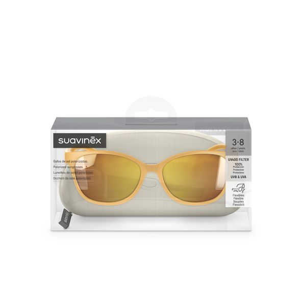 SUAVINEX DĚTSKÉ BRÝLE POLARIZOVANÉ S POUZDREM 2024 - 3-8 LET - OKROVÉ - SLUNEČNÍ BRÝLE - PRO DĚTI