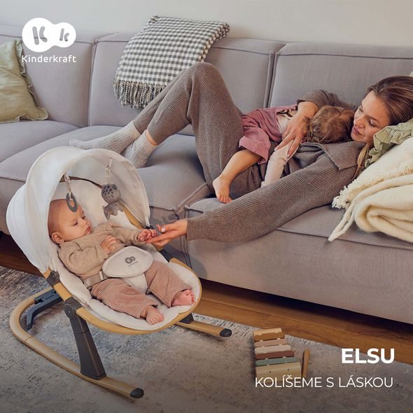 KINDERKRAFT LEHÁTKO ELSU GREY, DO 9KG - LEHÁTKA A HOUPADLA - SPINKÁNÍ