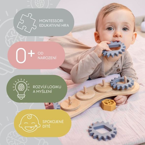 ZOPA SILIKONOVÁ BAMBUSOVÁ SKLÁDAČKA OZUBENÁ KOLEČKA - HRAČKY PRO NEJMENŠÍ - PRO DĚTI