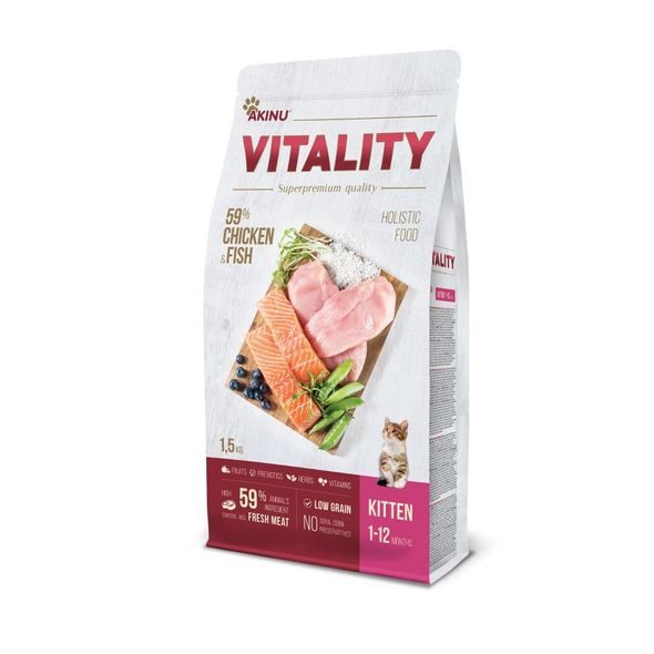 AKINU VITALITY CAT KITTEN CHICKEN & FISH 1,5KG - GRANULE PRO KOČKY - CHOVATELSKÉ POTŘEBY MALVÍKZOO