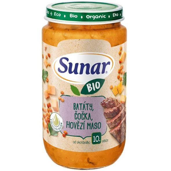 SUNAR BIO BATÁTY, ČERVENÁ ČOČKA, HOVĚZÍ MASO 235G - MASO/ZELENINA - KRMENÍ