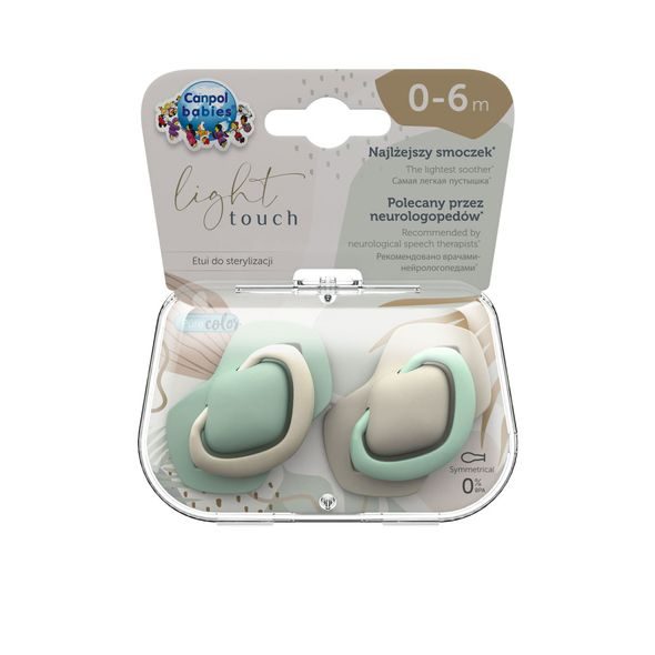 CANPOL BABIES SET SYMETRICKÝCH SILIKONOVÝCH DUDLÍKŮ LIGHT TOUCH 0-6M PURE COLOR ZELENÝ - ŠIDÍTKA A DOPLŇKY - KRMENÍ