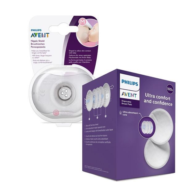 PHILIPS AVENT CHRÁNIČ BRADAVEK - MEDIUM 2 KS + STER.KRABIČKA + PRSNÍ VLOŽKY JEDNORÁZOVÉ 100 KS - CHRÁNIČE A TVAROVAČE BRADAVEK - PRO MAMINKY