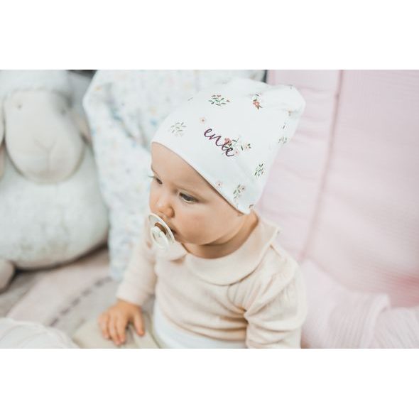 ENIE BABY DĚTSKÁ ČEPICE 3-6M FLOWERS CREME - ČEPIČKY A KLOBOUČKY - PRO DĚTI