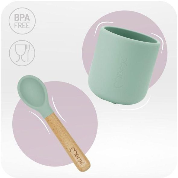 MOMI DĚTSKÝ SILIKONOVÝ JÍDELNÍ SET MOMI AMI ZELENÝ - MISKY, TALÍŘKY A PODLOŽKY - KRMENÍ