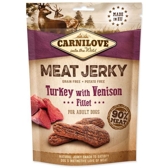 CARNILOVE JERKY VENISON & TURKEY FILLET 100 G - SUŠENÉ PAMLSKY PRO PSY - CHOVATELSKÉ POTŘEBY MALVÍKZOO