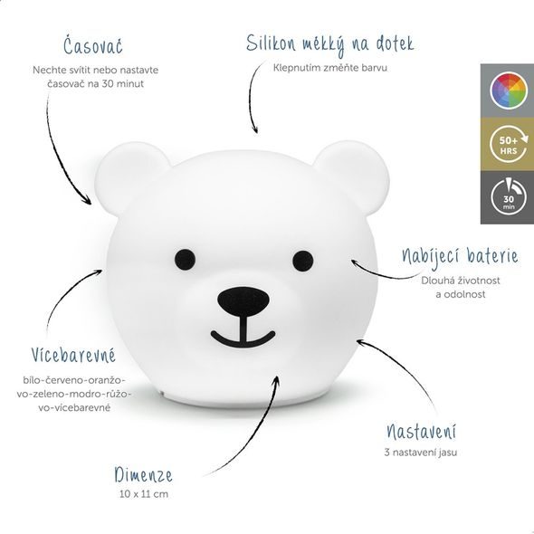ZAZU MEDVÍDEK BOR - SILIKONOVÉ VÍCEBAREVNÉ NOČNÍ SVĚTLO - NOČNÍ SVĚTLA - SPINKÁNÍ