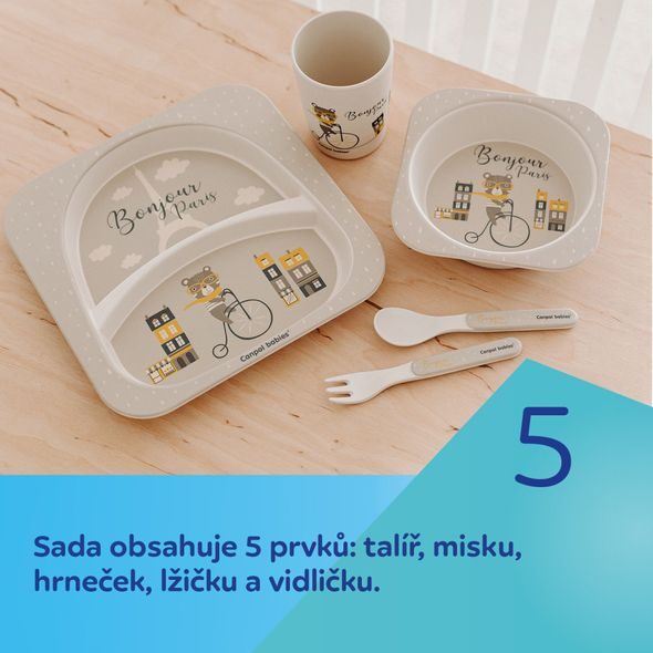 CANPOL BABIES SADA NÁDOBÍ BONJOUR PARIS 5KS ČERVENÁ - MISKY, TALÍŘKY A PODLOŽKY - KRMENÍ