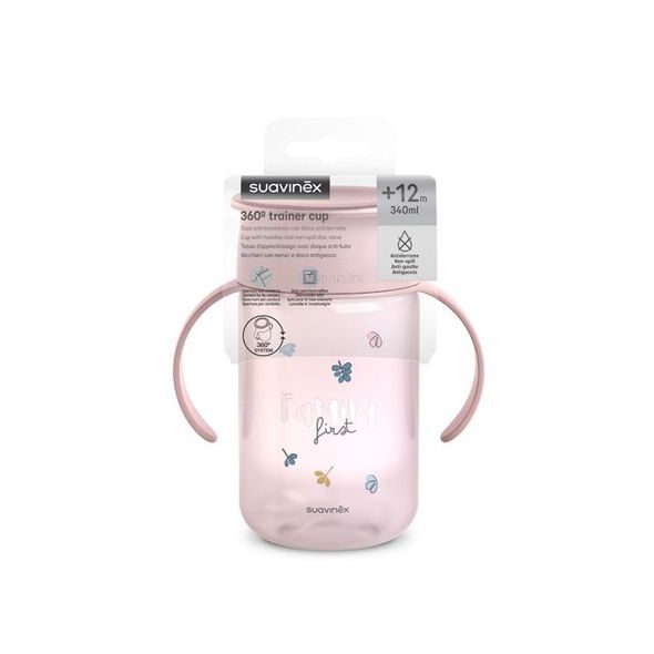 SUAVINEX 360° HRNÍČEK NA UČENÍ BEAR RUŽOVÁ - DĚTSKÉ HRNEČKY - KRMENÍ