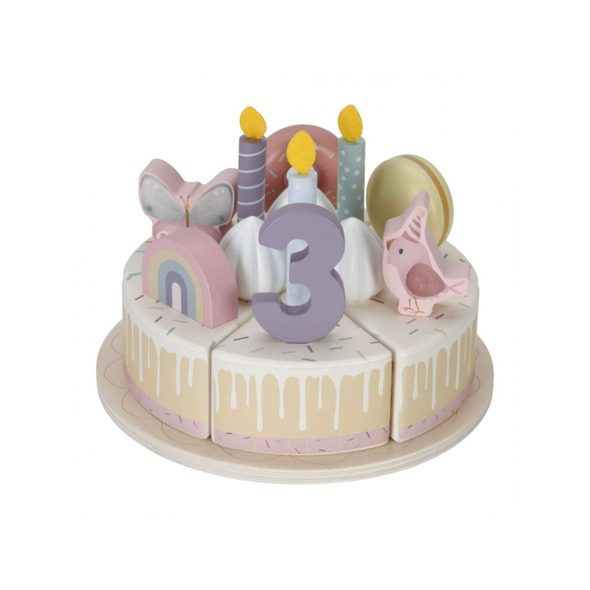 LITTLE DUTCH NAROZENINOVÝ DORT 26 DÍLŮ DŘEVĚNÝ PINK - KOSTKY - PRO DĚTI