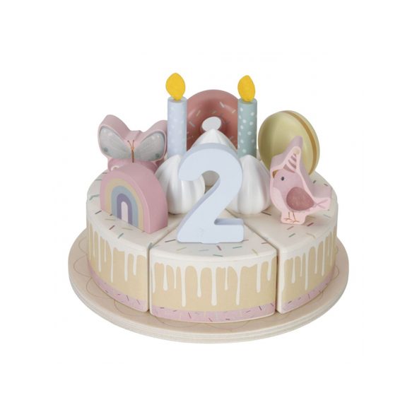 LITTLE DUTCH NAROZENINOVÝ DORT 26 DÍLŮ DŘEVĚNÝ PINK - KOSTKY - PRO DĚTI