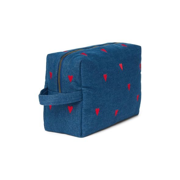 STUDIO NOOS DENIM TOILETRY - TOALETNÍ TAŠTIČKA | BLUE RED HEARTS - KOSMETICKÉ TAŠKY - PŘEBALOVÁNÍ