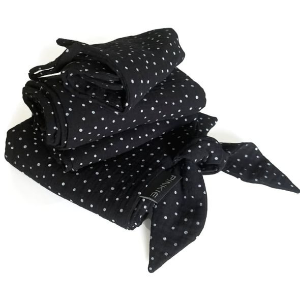 PINKIE SET MUSLIN BLACK DOTS - LÁTKOVÉ PLENY ALL IN ONE - PŘEBALOVÁNÍ