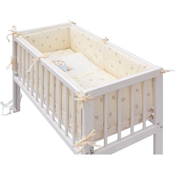 SCARLETT DĚTSKÁ POSTÝLKA BABY BÍLÁ S KOMPLETNÍ VÝBAVOU MÉĎA BÉŽOVÁ 90X41 CM - DŘEVĚNÉ POSTÝLKY - SPINKÁNÍ