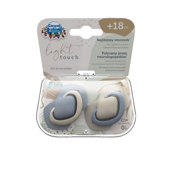CANPOL BABIES SET SYMETRICKÝCH SILIKONOVÝCH DUDLÍKŮ LIGHT TOUCH 18M+ PURE COLOR MODRÝ - ŠIDÍTKA A DOPLŇKY - KRMENÍ