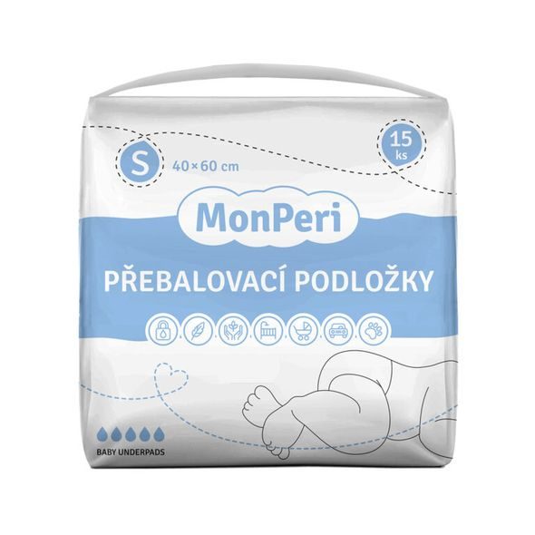 MONPERI PŘEBALOVACÍ PODLOŽKY S 40X60 (15KS) - JEDNORÁZOVÉ PODLOŽKY - PŘEBALOVÁNÍ