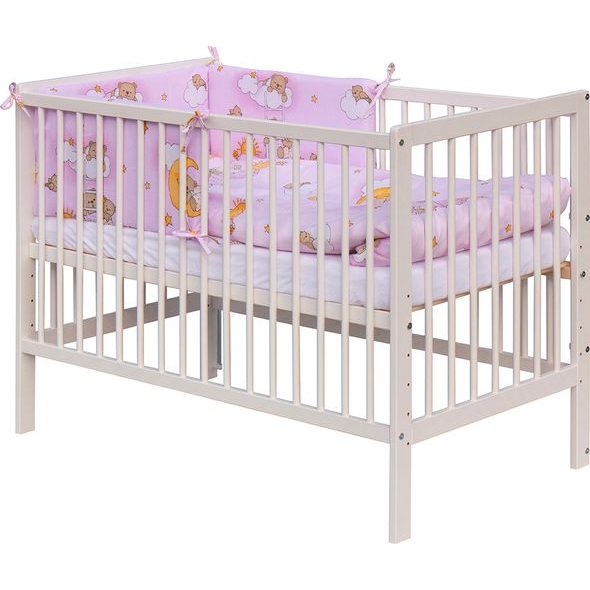 SCARLETT DĚTSKÁ POSTÝLKA S KOMPLETNÍ VÝBAVOU SCARLETT 120 X 60 CM - MRÁČEK - RŮŽOVÁ - DŘEVĚNÉ POSTÝLKY - SPINKÁNÍ