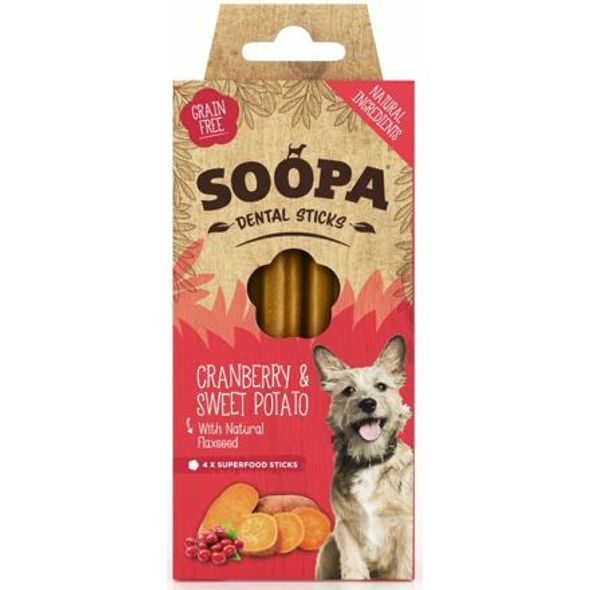 SOOPA PETS DENTÁLNÍ TYČINKY SOOPA S BRUSINKAMI A BATÁTY 100 G - DENTÁLNÍ PAMLSKY PRO PSY - CHOVATELSKÉ POTŘEBY MALVÍKZOO