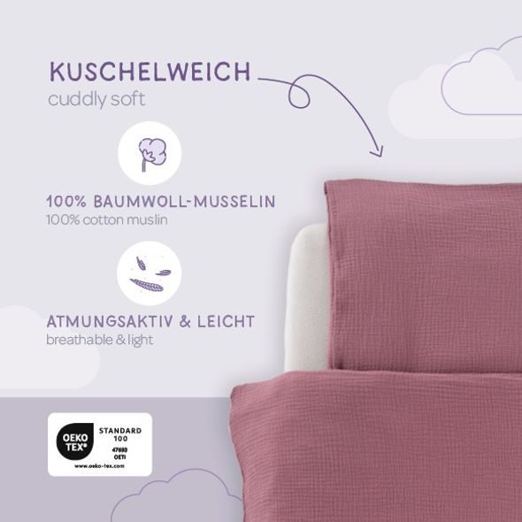 TRÄUMELAND POVLEČENÍ MUSSELIN 100/135 + 40/60 PFLAUME - POVLEČENÍ DO POSTÝLKY - SPINKÁNÍ