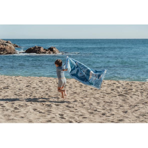 LITTLE DUTCH PLÁŽOVÁ OSUŠKA 120X60 CM OCEAN WORLD BLUE - OSUŠKY A DĚTSKÉ ŽUPANY - KOUPÁNÍ A ZDRAVÍ