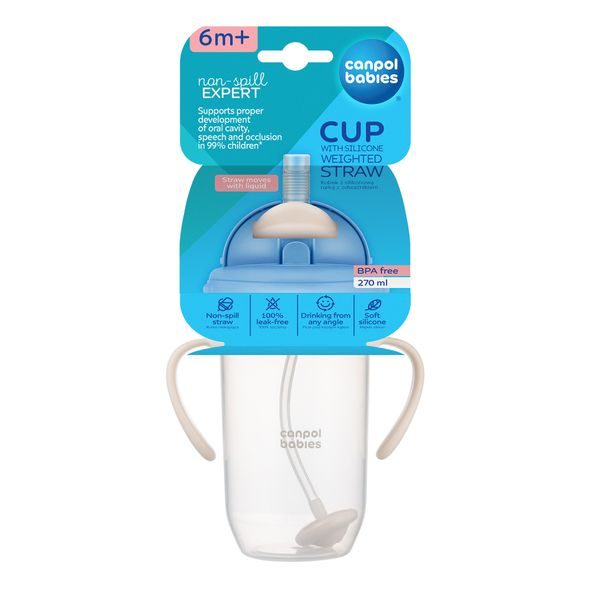 CANPOL BABIES HRNEČEK NEVYLÉVACÍ SE SLÁMKOU A ZÁVAŽÍM 270ML KRÉMOVÝ - DĚTSKÉ HRNEČKY - KRMENÍ