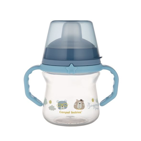 CANPOL BABIES HRNEČEK SE SILIKONOVÝM PÍTKEM FIRSTCUP BONJOUR PARIS 150ML MODRÝ - DĚTSKÉ HRNEČKY - KRMENÍ