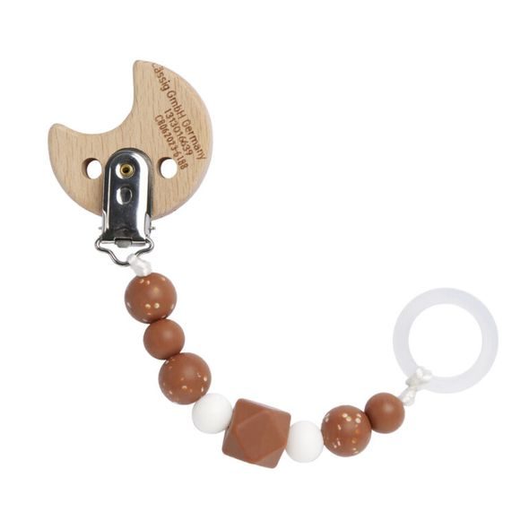 LÄSSIG SOOTHER HOLDER WOOD/SILICONE LITTLE UNIVERSE MOON RUST - ŠIDÍTKA A DOPLŇKY - KRMENÍ