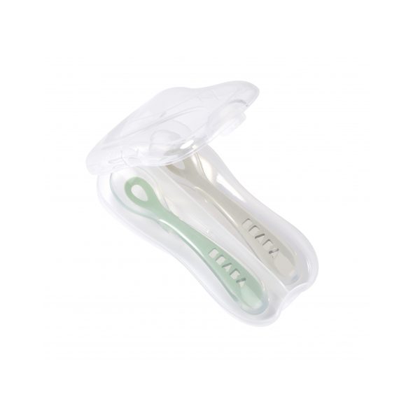 BEABA LŽIČKA SILIKONOVÁ 2KS S POUZDREM GREEN - LŽIČKY A PŘÍBORY - KRMENÍ