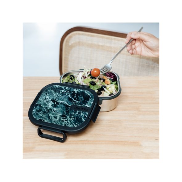 QUOKKA NEREZOVÝ BOX NA JÍDLO KAI BLACK MARBLE - KRABIČKY NA SVAČINU - KRMENÍ