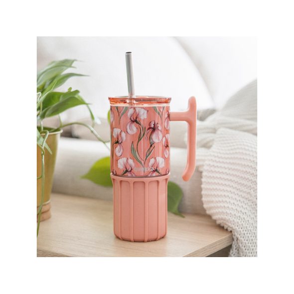QUOKKA NEREZOVÝ TERMOHRNEK S BRČKEM UMI FLORAL CORAL 720 ML - TERMOOBALY A TERMOSKY - KRMENÍ