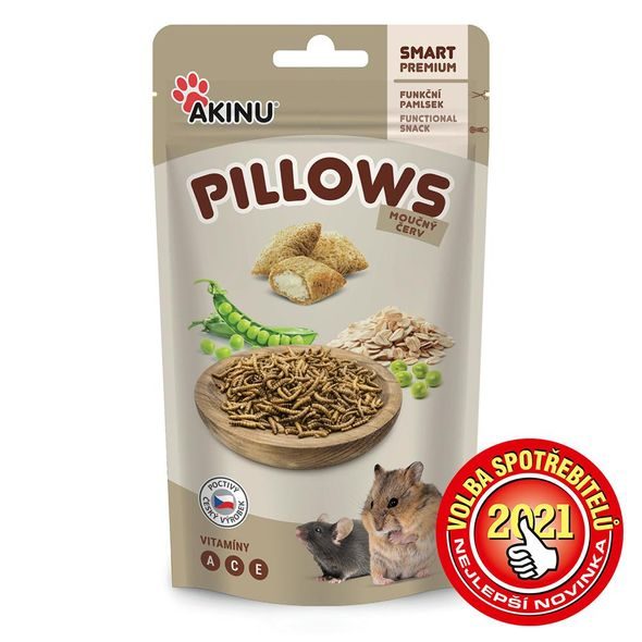 AKINU PILLOWS POLŠTÁŘKY S MOUČNÝM ČERVEM PRO HLODAVCE 40G - KRMIVO - CHOVATELSKÉ POTŘEBY MALVÍKZOO