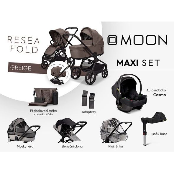 MOON RESEA FOLD MAXI SET - GREIGE - KOMBINACE S PŘÍSLUŠENSTVÍM - KOČÁRKY A PŘÍSLUŠENSTVÍ