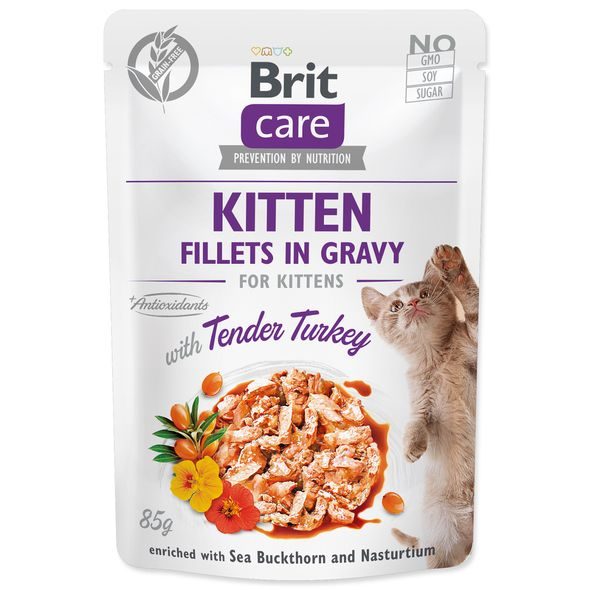 BRIT CARE CAT KITTEN FILLETS IN GRAVY WITH TENDER TURKEY POUCH 85G - KAPSIČKY PRO KOČKY - CHOVATELSKÉ POTŘEBY MALVÍKZOO