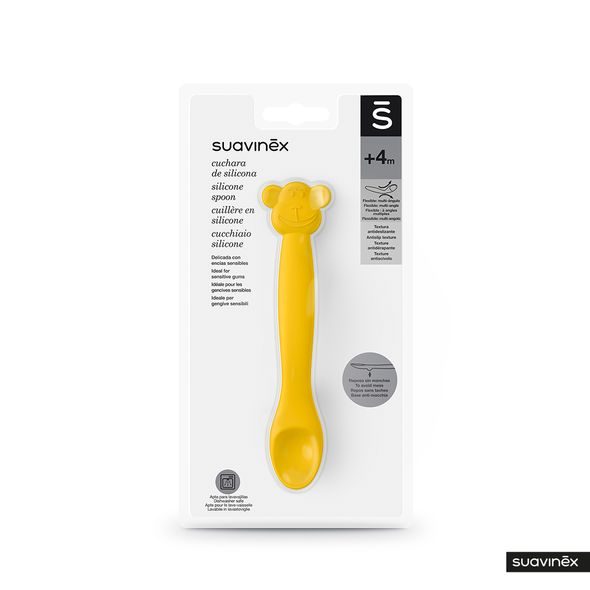SUAVINÉX SILIKONOVÁ LŽIČKA OPIČKA - ŽLUTÁ - LŽIČKY A PŘÍBORY - KRMENÍ