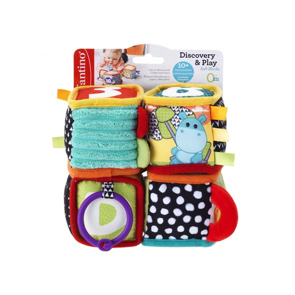 INFANTINO TEXTILNÍ KOSTKY S AKTIVITAMI 4 KS - AKTIVNÍ HRAČKY - PRO DĚTI